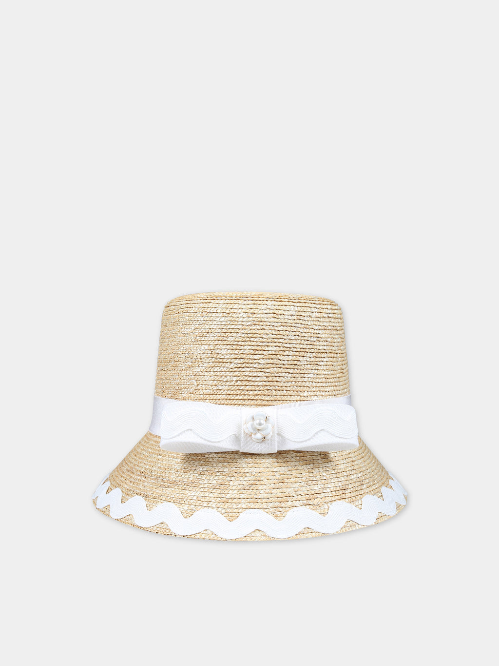 Beige hat for girl with bow